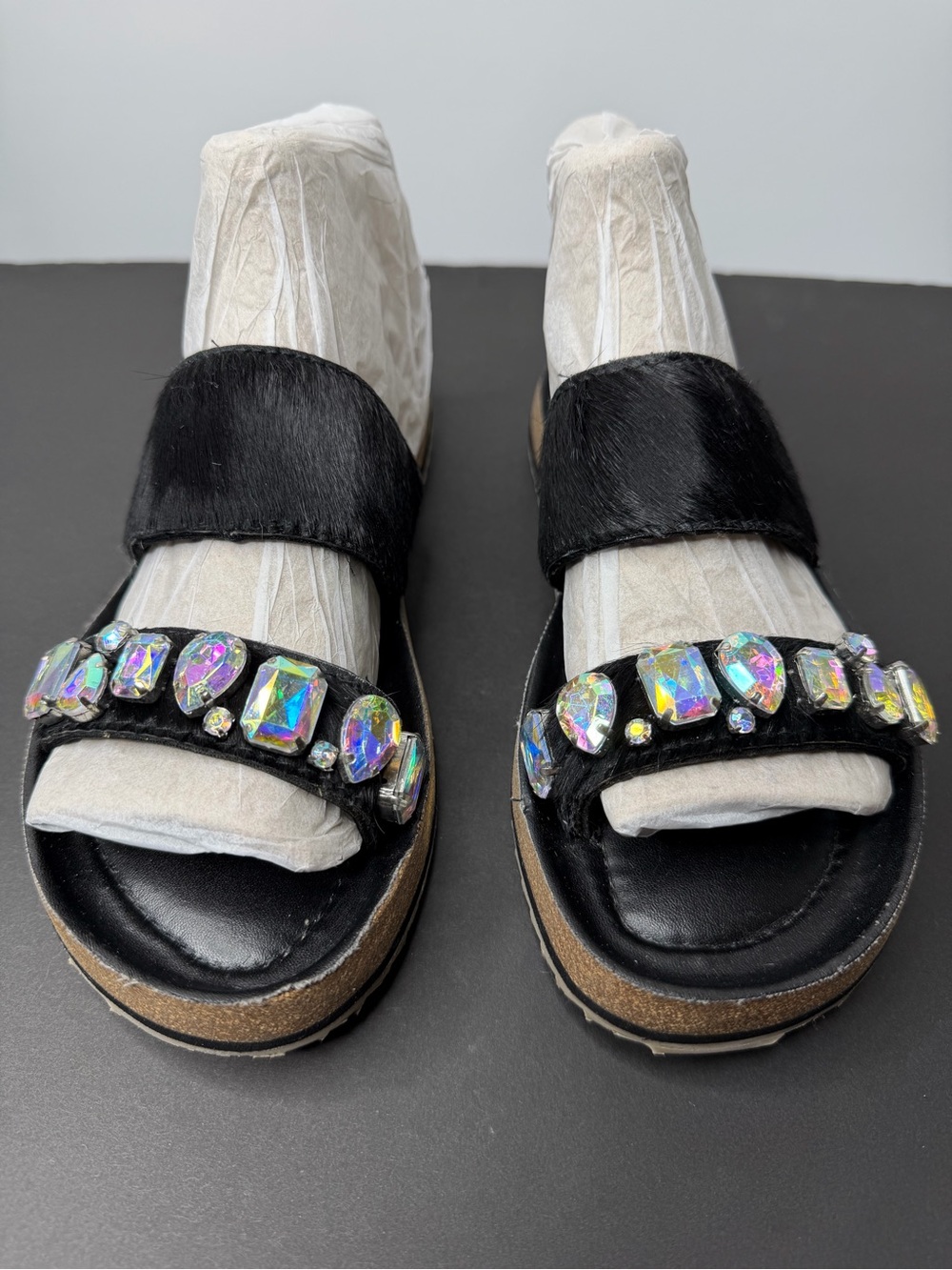 Grazie Black leatherJeweled Sandals